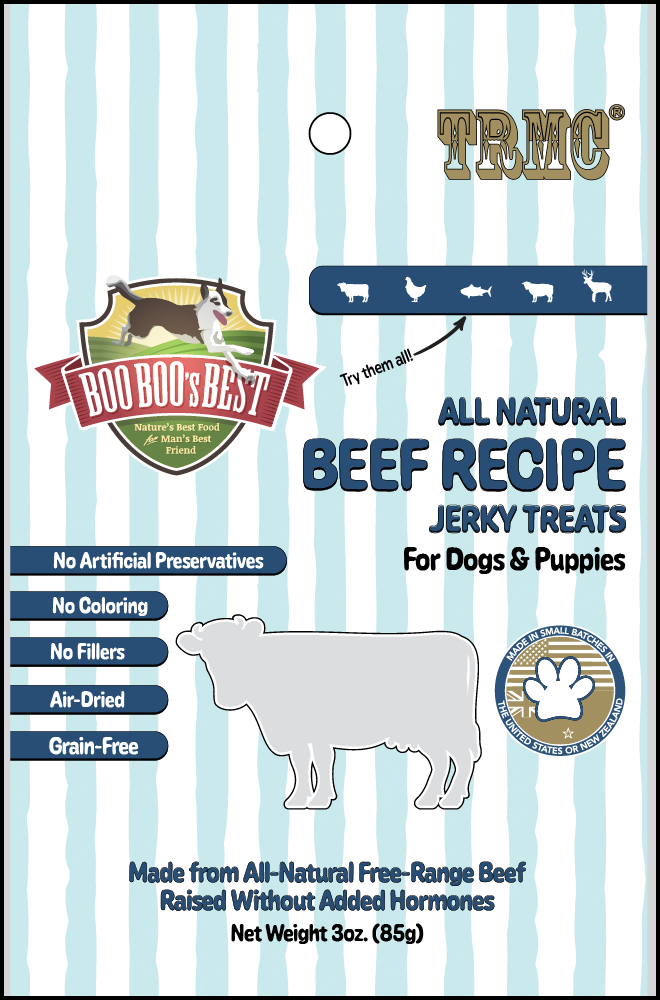 Boo Boo's Best Beef Jerky Dog Treats 3oz Product Packaging Image
