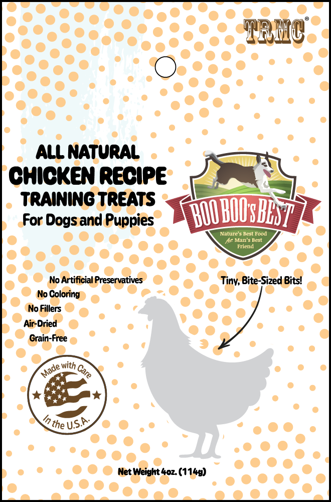 Boo Boo's Best Chicken Trainers Dog Treats 4oz Product Packaging Image