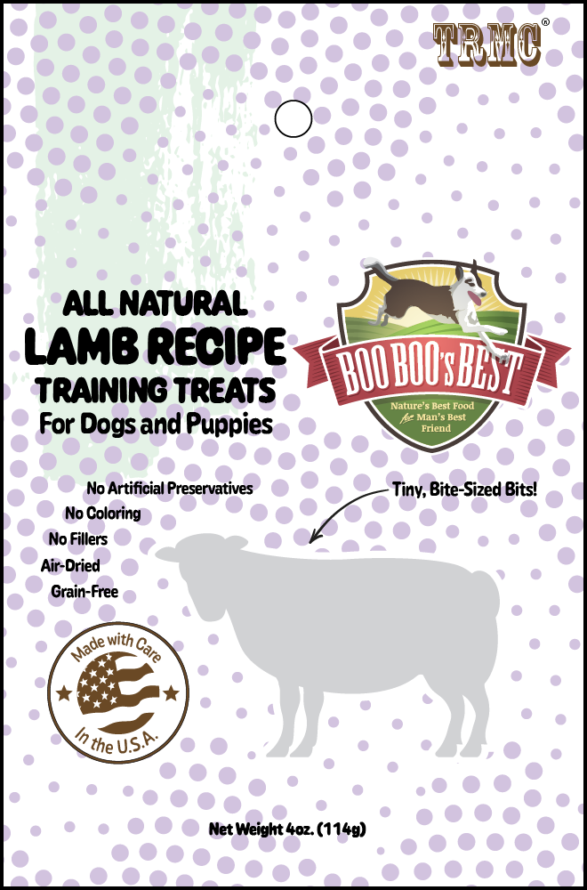 Boo Boo's Best Lamb Trainers Dog Treats 4oz Product Packaging Image